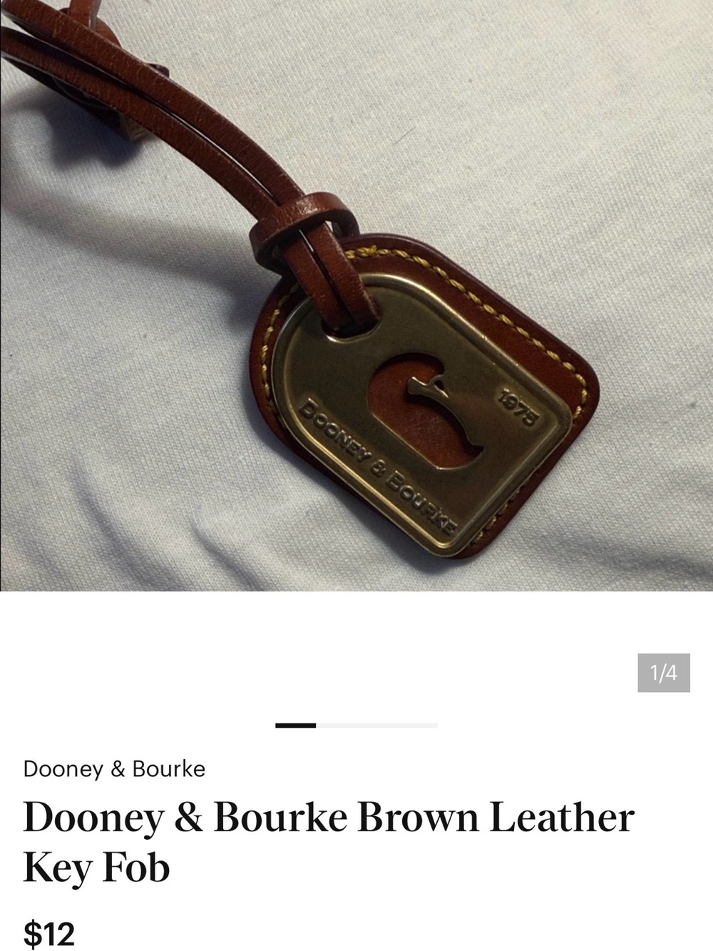 Dooney & Bourke Brown Leather Logo Key Fob with Brass Plate